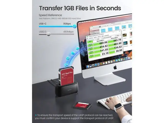 Alt view image 3 of 7 - Hard Drive Docking Station for USB C 2.5/3.5 SSD HDD SATA I II III External Hard Drive Dock 22TB 2 in-1 Type C to USB A Cable (DD18C3)