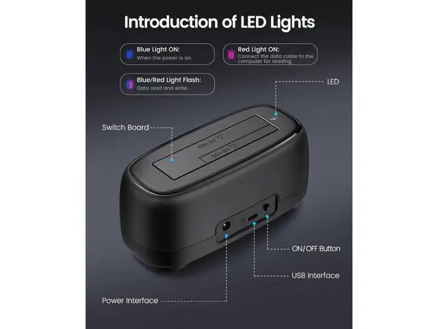 Alt view image 7 of 7 - Hard Drive Docking Station for USB C 2.5/3.5 SSD HDD SATA I II III External Hard Drive Dock 22TB 2 in-1 Type C to USB A Cable (DD18C3)
