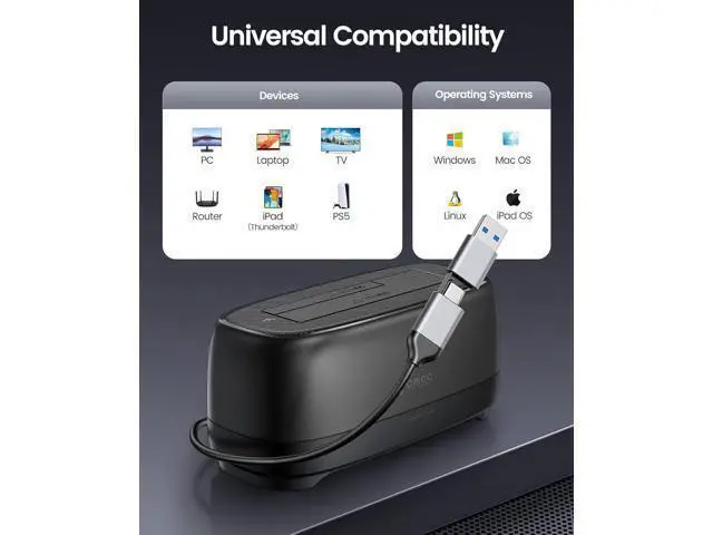 Alt view image 6 of 7 - Hard Drive Docking Station for USB C 2.5/3.5 SSD HDD SATA I II III External Hard Drive Dock 22TB 2 in-1 Type C to USB A Cable (DD18C3)