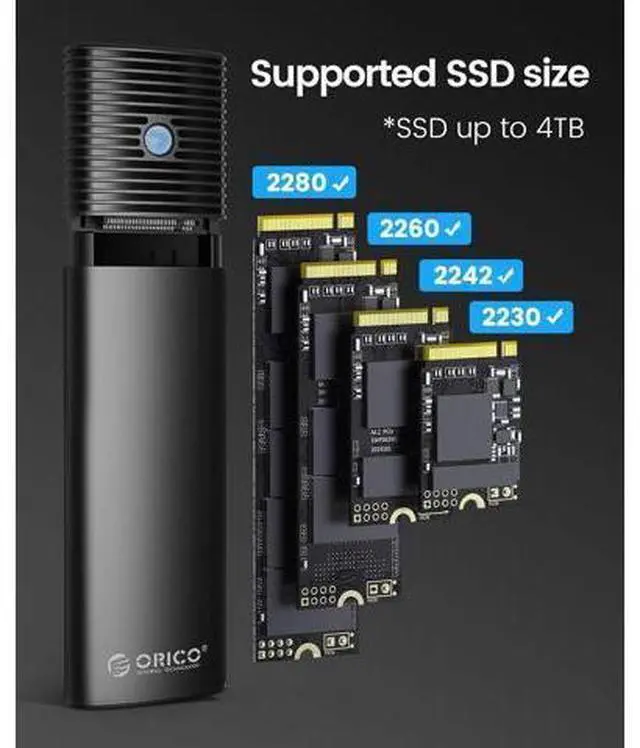 Alt view image 5 of 7 - M.2 NVMe SATA SSD Enclosure Adapter Tool-Free, USB C 3.2 Gen 2 10Gbps NVMe, 5Gbps NGFF SATA PCIe M-Key(B+M Key) 2230/2242/2260/2280, Aluminum External M2 Reader Support UASP Trim- PWDM2-BK