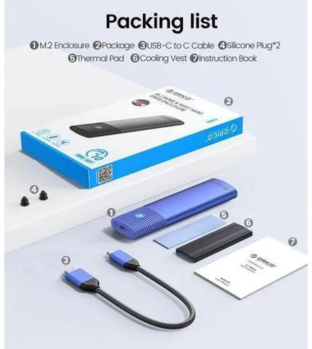 Alt view image 7 of 7 - M.2 NVMe SATA SSD Enclosure Adapter Tool-Free, USB C 3.2 Gen 2 10Gbps NVMe, 5Gbps NGFF SATA PCIe M-Key(B+M Key) 2230/2242/2260/2280, Aluminum External M2 Reader Support UASP Trim- PWDM2-BL