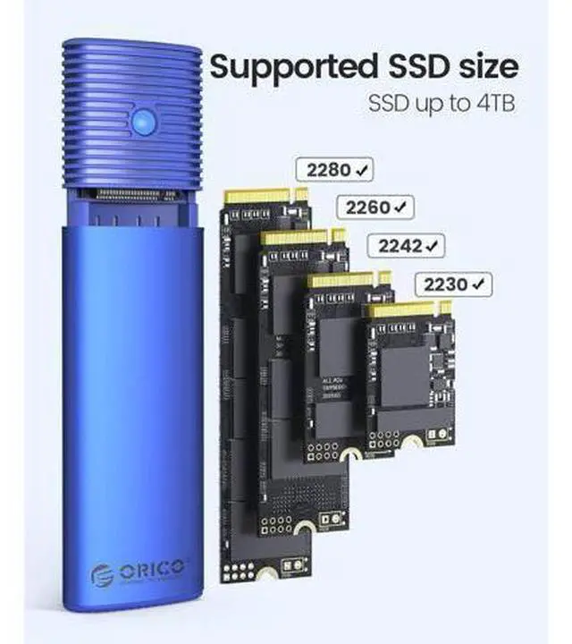 Alt view image 4 of 7 - M.2 NVMe SATA SSD Enclosure Adapter Tool-Free, USB C 3.2 Gen 2 10Gbps NVMe, 5Gbps NGFF SATA PCIe M-Key(B+M Key) 2230/2242/2260/2280, Aluminum External M2 Reader Support UASP Trim-BL(G2A)