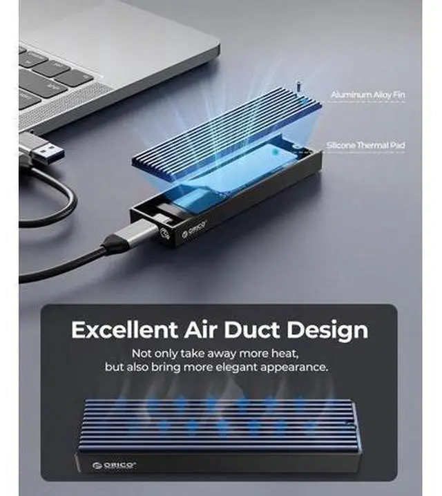 Alt view image 4 of 7 - M.2 NVMe SSD Enclosure, USB 3.1 Gen 2 (10 Gbps) PCIe External Adapter NVMe Case for 2230/2242/2260/2280 M.2 SSD up to 8TB, UASP Supported - M2PV