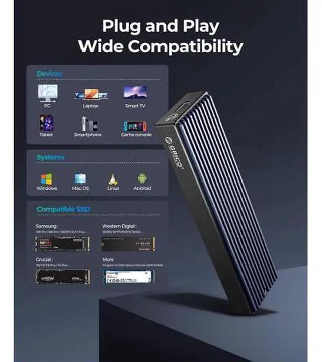 Alt view image 6 of 7 - M.2 NVMe SSD Enclosure, USB 3.1 Gen 2 (10 Gbps) PCIe External Adapter NVMe Case for 2230/2242/2260/2280 M.2 SSD up to 8TB, UASP Supported - M2PV