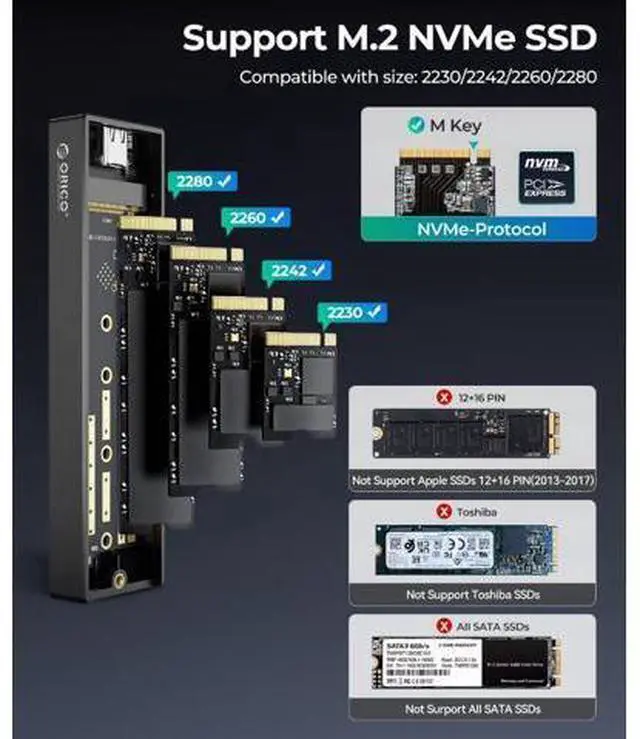 Alt view image 3 of 7 - M.2 NVMe SSD Enclosure, USB 3.1 Gen 2 (10 Gbps) PCIe External Adapter NVMe Case for 2230/2242/2260/2280 M.2 SSD up to 8TB, UASP Supported - M2PV