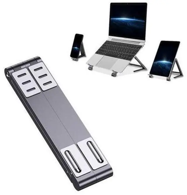 Main image of Metal Laptop Stand Computer Cooling Folding Mini Flat Raised Bracket (Gray)