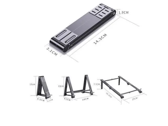 Alt view image 3 of 7 - Metal Laptop Stand Computer Cooling Folding Mini Flat Raised Bracket (Gray)