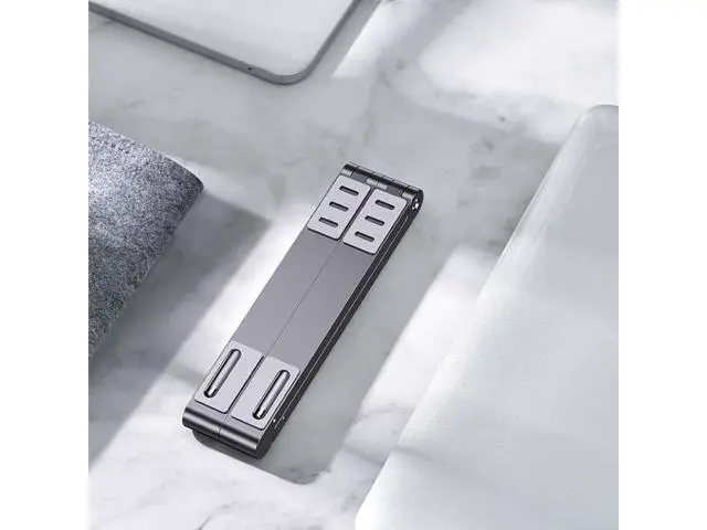 Alt view image 7 of 7 - Metal Laptop Stand Computer Cooling Folding Mini Flat Raised Bracket (Gray)