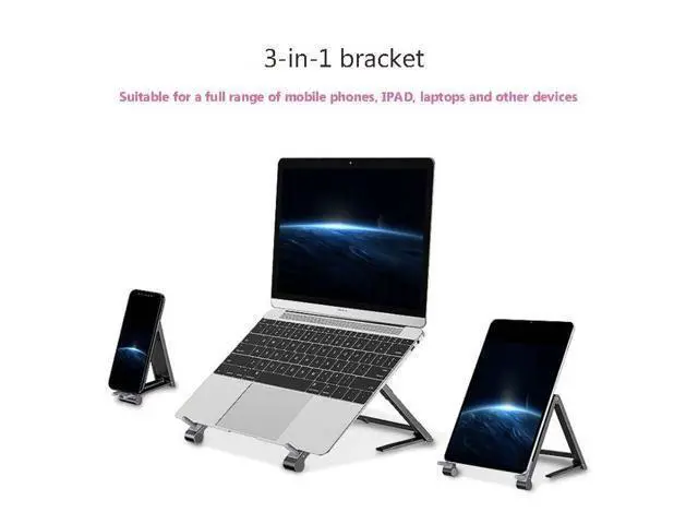 Alt view image 4 of 7 - Metal Laptop Stand Computer Cooling Folding Mini Flat Raised Bracket (Gray)