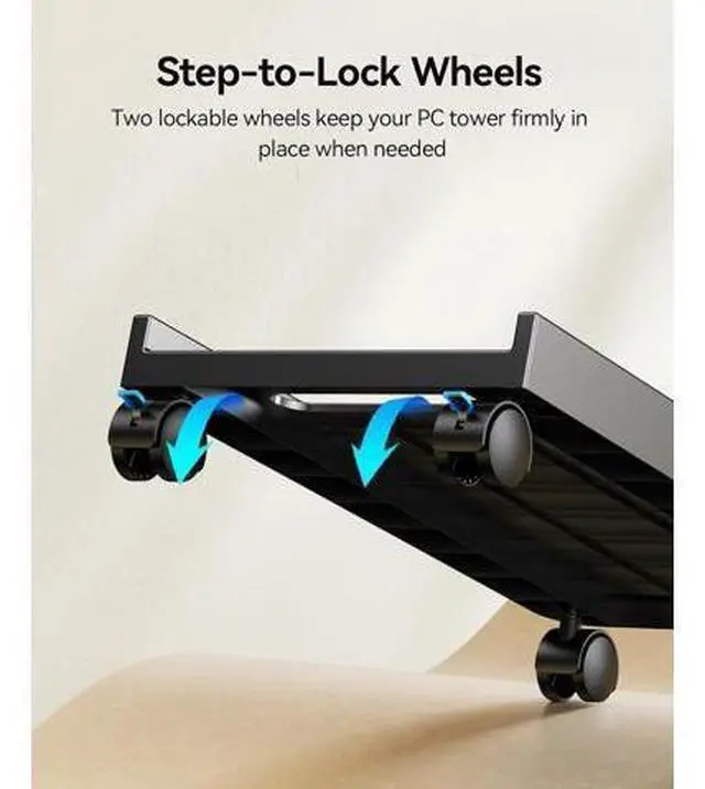 Alt view image 3 of 7 - Mobile CPU Stand with Locking & Swivel Wheels, Universal Under Desk Computer Tower Stand for PC, Multi-Functional CPU Holder for Office & Home (17.9x8.74x0.86 Inches)