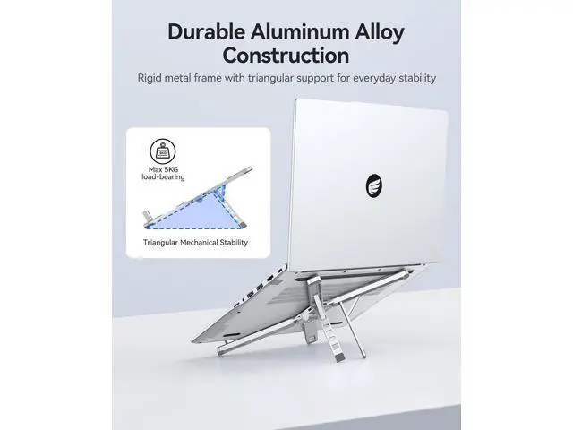 Alt view image 4 of 7 - Portable Laptop Stand for Travel & Desk, Ultra-Compact Foldable Aluminum 3-in-1 Riser for Laptop, Tablet & Phone, 5 Adjustable Heights, Compatible with MacBook/HP/Dell/iPad/iPhone PN1 (Silver)