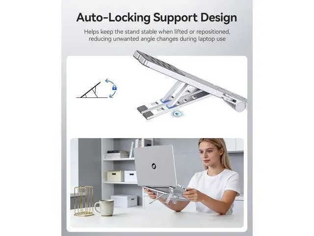 Alt view image 5 of 7 - Portable Laptop Stand for Travel & Desk, Ultra-Compact Foldable Aluminum 3-in-1 Riser for Laptop, Tablet & Phone, 5 Adjustable Heights, Compatible with MacBook/HP/Dell/iPad/iPhone PN1 (Silver)