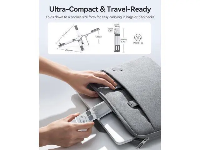 Alt view image 6 of 7 - Portable Laptop Stand for Travel & Desk, Ultra-Compact Foldable Aluminum 3-in-1 Riser for Laptop, Tablet & Phone, 5 Adjustable Heights, Compatible with MacBook/HP/Dell/iPad/iPhone PN1 (Silver)