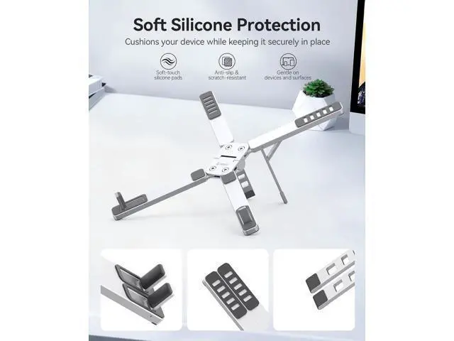 Alt view image 7 of 7 - Portable Laptop Stand for Travel & Desk, Ultra-Compact Foldable Aluminum 3-in-1 Riser for Laptop, Tablet & Phone, 5 Adjustable Heights, Compatible with MacBook/HP/Dell/iPad/iPhone PN1 (Silver)