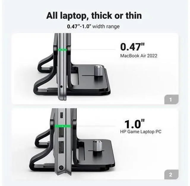 Alt view image 3 of 5 - UGREEN Vertical Laptop Stand Holder for Desk Compatible with MacBook Pro, MacBook Air Stand Vertical Aluminum Adjustable for Up to 17.3 Inch Gaming Laptop, Black