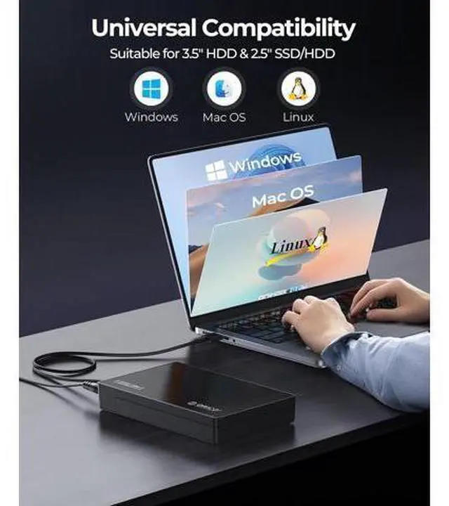 Alt view image 6 of 7 - USB 3.0 External Hard Drive Enclosure for 3.5/2.5 Inch SATA Hard Drives/SSD Up to 20 TB, 3.5'' Tool-Free HDD Enclosure with 12V/2A Power Supply and UASP Acceleration (3588US3)