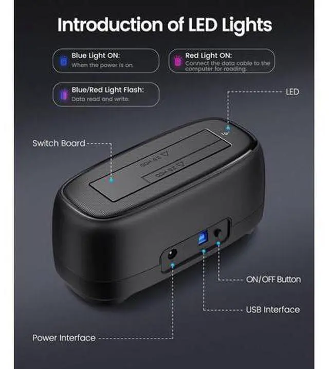 Alt view image 5 of 7 - External Hard Drive Docking Station for 2.5/3.5 Inch HDD SSD USB 3.0 to SATA Hard Drive Dock Up to 22TB Support UASP 12V Power Adapter Supply-DD18