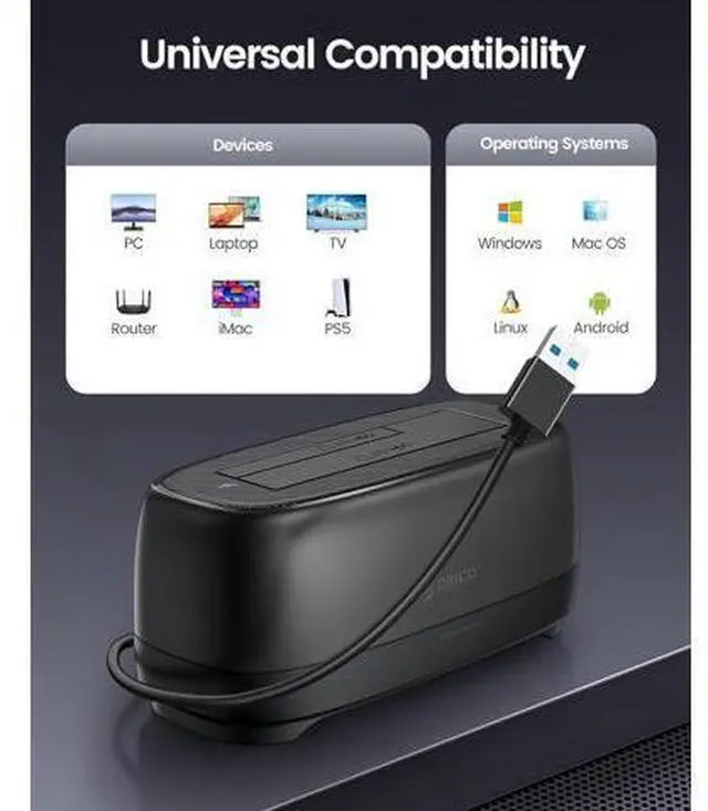 Alt view image 7 of 7 - External Hard Drive Docking Station for 2.5/3.5 Inch HDD SSD USB 3.0 to SATA Hard Drive Dock Up to 22TB Support UASP 12V Power Adapter Supply-DD18
