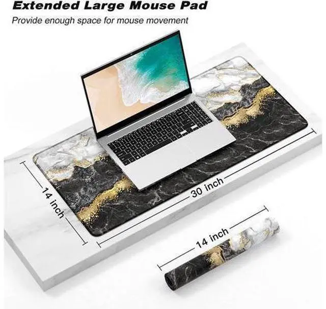 Alt view image 2 of 7 - Atufsuat Extended Gaming Mouse Pad, XL Large Mouse Mat 30 x 14 Inch, Big Computer Keyboard Mousepad, Waterproof Desk Pad with Stitched Edges and Non-Slip Base for Office Gaming, Black Cracked Marble