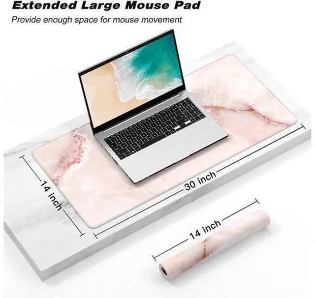 Alt view image 2 of 7 - Atufsuat Extended Gaming Mouse Pad, XL Large Mouse Mat 30 x 14 Inch, Big Computer Keyboard Mousepad, Waterproof Desk Pad with Stitched Edges and Non-Slip Base for Office Gaming, Light Pink Marble