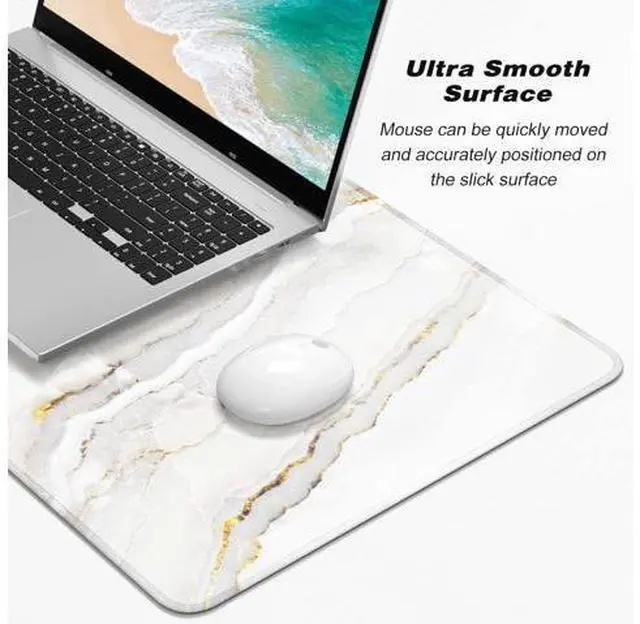 Alt view image 4 of 7 - Atufsuat Extended Gaming Mouse Pad, XXL Large Desk Pad 30 x 14 Inch, Big Computer Keyboard Mousepad, Waterproof Mouse Mat with Stitched Edges and Non-Slip Base for Women Office Gaming, White Marble