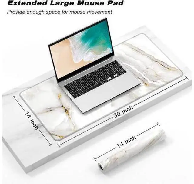Alt view image 5 of 7 - Atufsuat Extended Gaming Mouse Pad, XXL Large Desk Pad 30 x 14 Inch, Big Computer Keyboard Mousepad, Waterproof Mouse Mat with Stitched Edges and Non-Slip Base for Women Office Gaming, White Marble