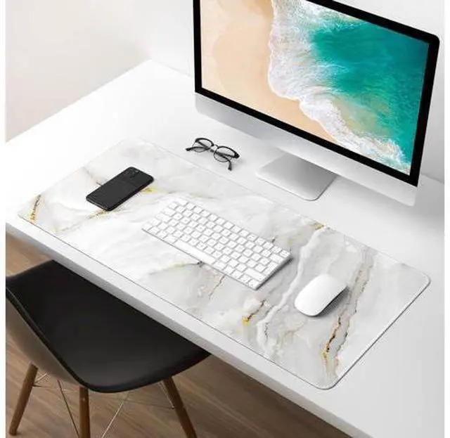 Alt view image 7 of 7 - Atufsuat Extended Gaming Mouse Pad, XXL Large Desk Pad 30 x 14 Inch, Big Computer Keyboard Mousepad, Waterproof Mouse Mat with Stitched Edges and Non-Slip Base for Women Office Gaming, White Marble