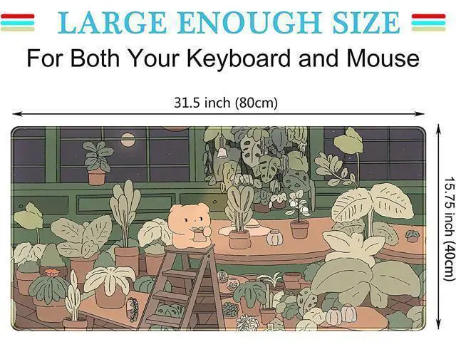 Alt view image 2 of 7 - Cute Desk Mat Kawaii Bear Mousepad Cute Anime Plant Desk Protector Kawai Aesthetic Brown and Green Forest Keyboard Mat Large Mouse Pad XXL Gaming Desk Pad XL Office Home Decor for Women Girls