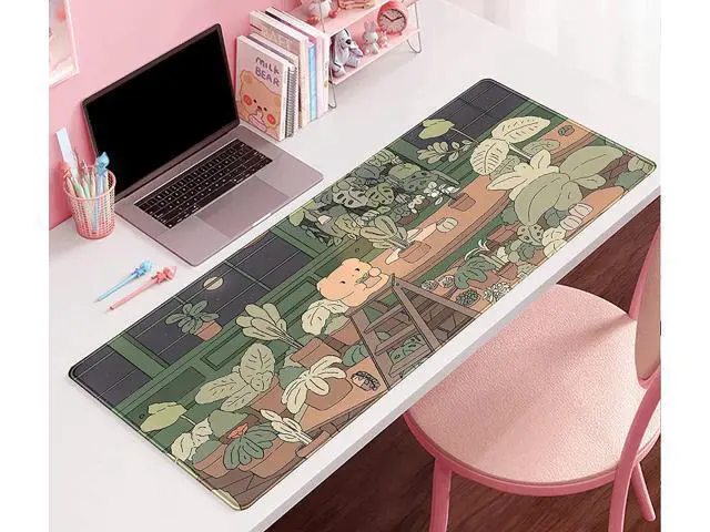 Alt view image 7 of 7 - Cute Desk Mat Kawaii Bear Mousepad Cute Anime Plant Desk Protector Kawai Aesthetic Brown and Green Forest Keyboard Mat Large Mouse Pad XXL Gaming Desk Pad XL Office Home Decor for Women Girls