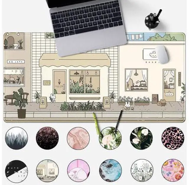 Alt view image 2 of 6 - Cute Desk Mat Kawaii Mousepad Bunny and Bear Cute Anime Japanese Street Pastel Beige Brown and Green Mouse Pad Extra Large Deskmat Cut Laptop Mouse Pads Decor