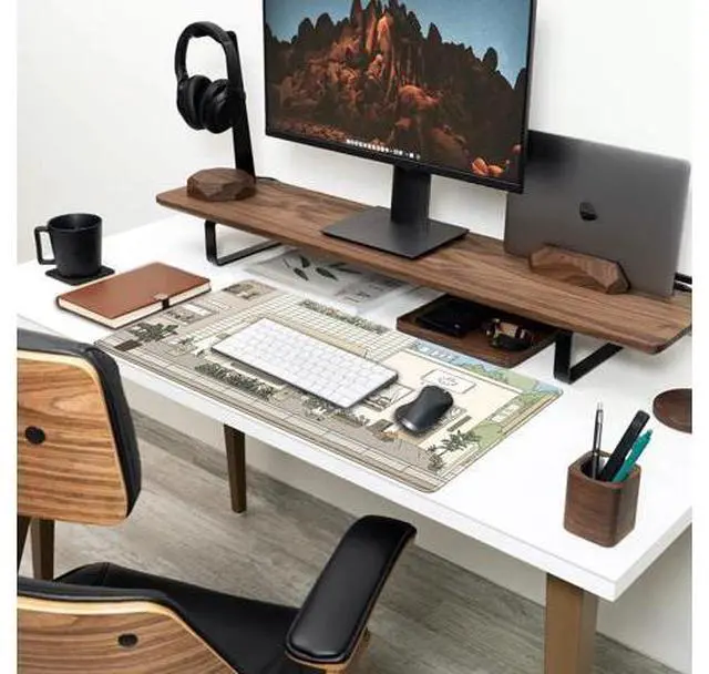 Alt view image 3 of 6 - Cute Desk Mat Kawaii Mousepad Bunny and Bear Cute Anime Japanese Street Pastel Beige Brown and Green Mouse Pad Extra Large Deskmat Cut Laptop Mouse Pads Decor