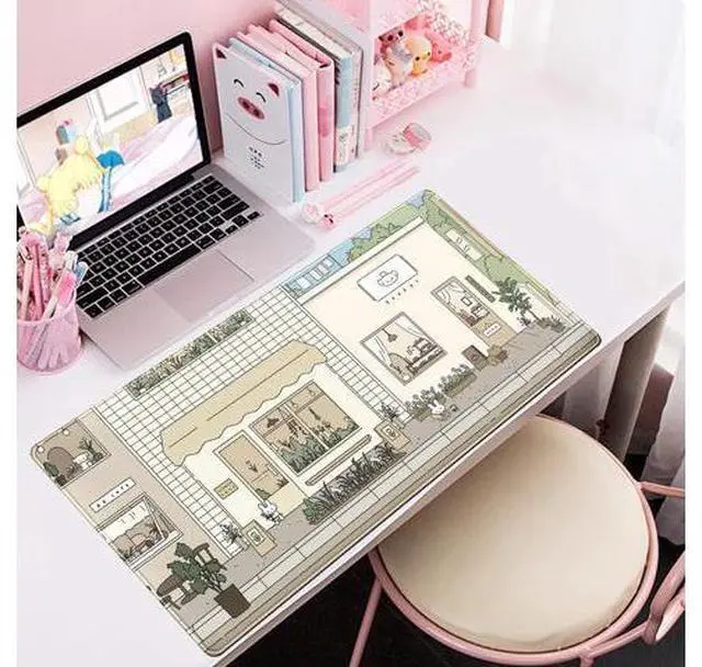 Alt view image 5 of 6 - Cute Desk Mat Kawaii Mousepad Bunny and Bear Cute Anime Japanese Street Pastel Beige Brown and Green Mouse Pad Extra Large Deskmat Cut Laptop Mouse Pads Decor