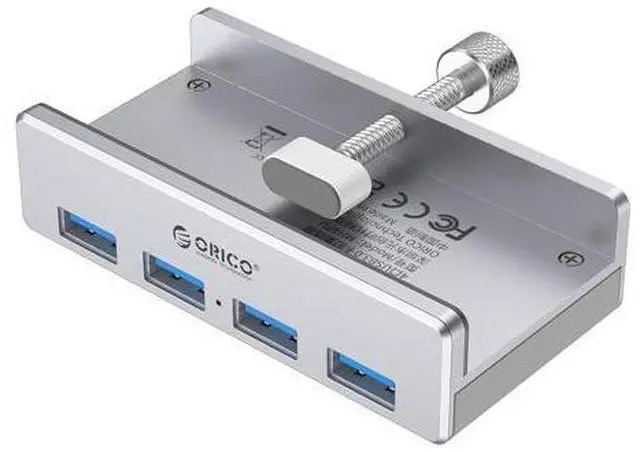 Main image of USB 3.0 Hub, USB Hub Clamp, Aluminum 4-Port USB Splitter with 4.92 FT USB Data Cable, Desktop Powered USB Hub for Monitors/Desks-Silver (Without Power Adapter)