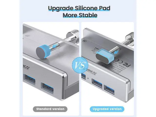 Alt view image 4 of 7 - USB 3.0 Hub, USB Hub Clamp, Aluminum 4-Port USB Splitter with 4.92 FT USB Data Cable, Desktop Powered USB Hub for Monitors/Desks-Silver (Without Power Adapter)