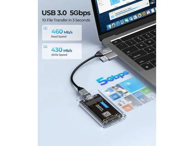 Alt view image 3 of 7 - USB 3.0 mSATA SSD Enclosure, 5Gbps Transparent External SSDs Adapter with USB-C to C/A Cable, UASP & Trim Support, Up to 2TB Capacity, Portable PC Case for 3050 mSATA Solid State Drive- TC10