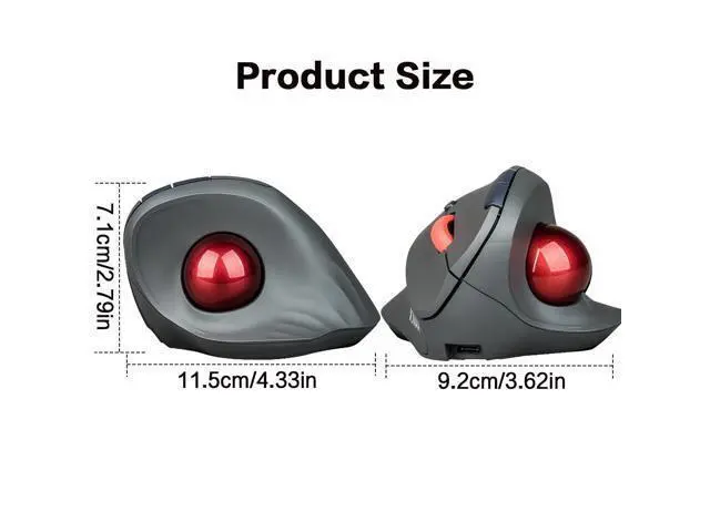 Alt view image 2 of 7 - Dual Mode Wireless Vertical Computer Trackball Mouse, Ergonomic Bluetooth Thumb-Control Mouse with Quiet Clicks Ergonomic Design Adjustable CPI ,Built-in 500mAh Battery Rechargeable for PC/Mac/Laptop