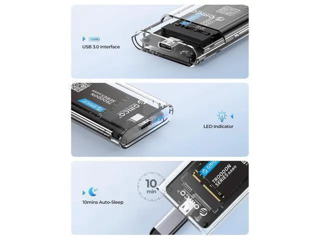 Alt view image 7 of 7 - USB 3.0 mSATA SSD Enclosure, 5Gbps Transparent External SSDs Adapter with USB-C to C/A Cable, UASP & Trim Support, Up to 2TB Capacity, Portable PC Case for 3050 mSATA Solid State Drive- TC10