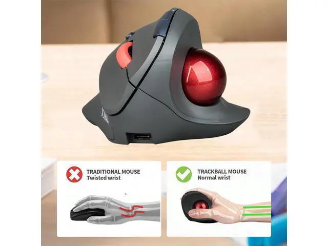 Alt view image 6 of 7 - Dual Mode Wireless Vertical Computer Trackball Mouse, Ergonomic Bluetooth Thumb-Control Mouse with Quiet Clicks Ergonomic Design Adjustable CPI ,Built-in 500mAh Battery Rechargeable for PC/Mac/Laptop