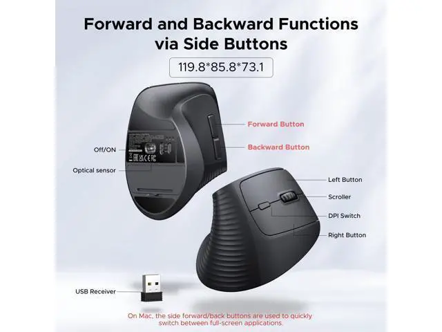 Alt view image 7 of 7 - Ergonomic Mouse, Wireless Bluetooth Vertical Mouse, Dual-Mode (BT 5.4 & USB 2.4G), Quiet Clicks, 4 Adjustable DPI (1000/1600/2000/4000), Compatible with Windows/Mac/Linux/Android/ChromeOS