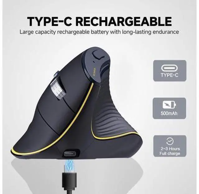 Alt view image 4 of 7 - Ergonomic Wireless Bluetooth Vertical Silent Mouse, Rechargeable with Backlight and Fast Scrolling, Suitable for Laptop,Desktop,PC,MacBook
