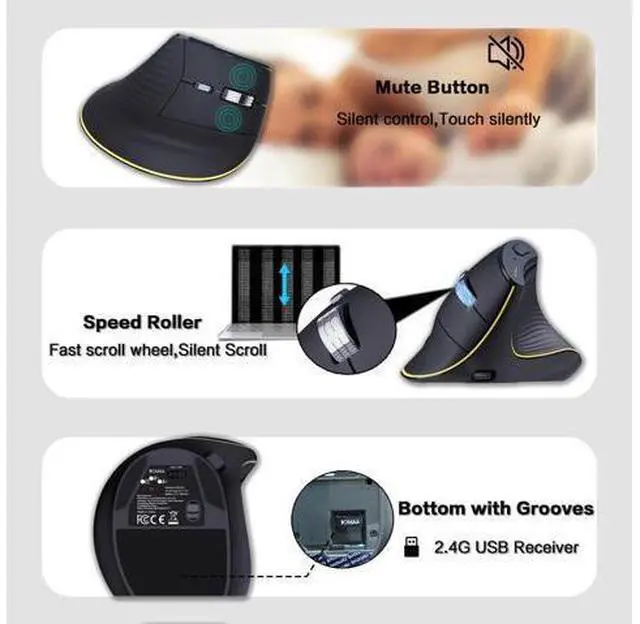 Alt view image 5 of 7 - Ergonomic Wireless Bluetooth Vertical Silent Mouse, Rechargeable with Backlight and Fast Scrolling, Suitable for Laptop,Desktop,PC,MacBook