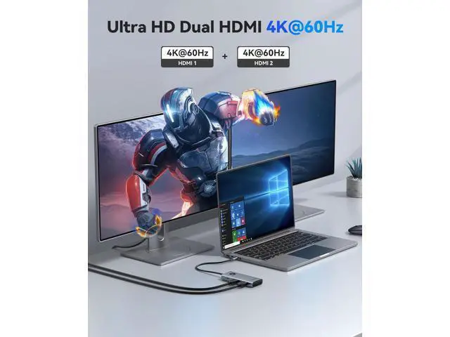 Alt view image 3 of 7 - USB C Docking Station Dual Monitor, 8-in-1 Laptop Docking Station with 2 HDMI 4K@60Hz, 100W PD, USB-A&C 3.0, SD/TF, USB C Dock Compatible with MackBook/Dell XPS/HP/Surface