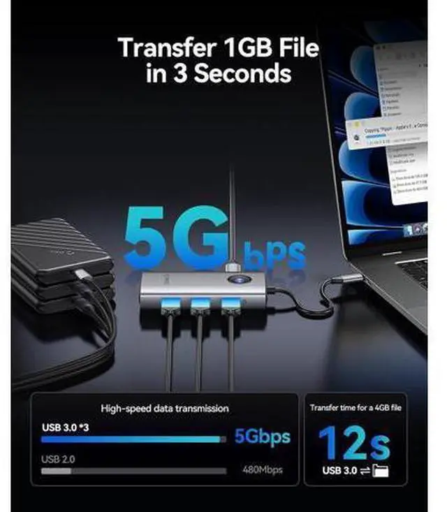 Alt view image 3 of 7 - USB C Docking Station, 6-in-1 Laptop Docking Station with HDMI 4K@30Hz, 1000Mbps Ethernet, 100W PD, 3xUSB-A 3.0, USB C Dock Compatible with MackBook/Dell XPS/HP/Surface