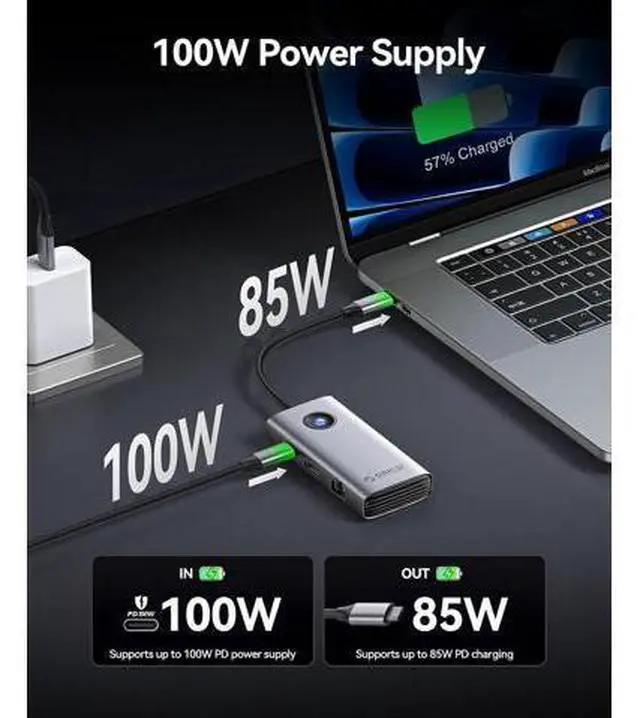 Alt view image 6 of 7 - USB C Docking Station, 6-in-1 Laptop Docking Station with HDMI 4K@30Hz, 1000Mbps Ethernet, 100W PD, 3xUSB-A 3.0, USB C Dock Compatible with MackBook/Dell XPS/HP/Surface