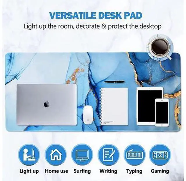 Alt view image 7 of 7 - Extended Gaming Mouse Pad XL Large Keyboard Mouse Mat Desk Pad with Stitched Edges Durable Non-Slip Base Mousepad for Home Office Work 35x15.7inch Blue Marble
