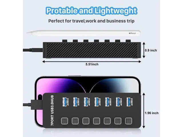 Alt view image 5 of 7 - USB Hub 3.0 7 Port USB Data Hub Splitter with LED Individual On/Off Switches and Lights 5Gbps High Speed USB Port Expander for MacBook Mac Pro Mac Mini iMac Surface Pro XPS PC
