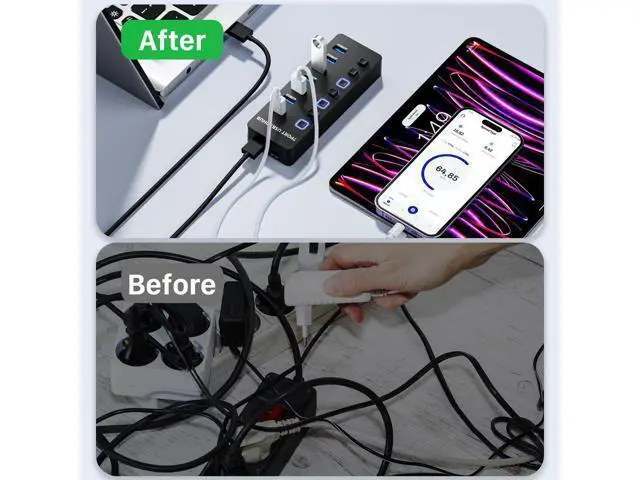 Alt view image 7 of 7 - USB Hub 3.0 7 Port USB Data Hub Splitter with LED Individual On/Off Switches and Lights 5Gbps High Speed USB Port Expander for MacBook Mac Pro Mac Mini iMac Surface Pro XPS PC