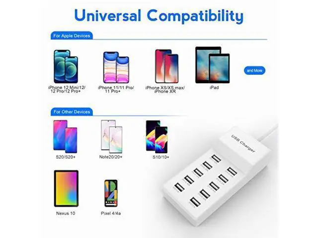 Alt view image 4 of 5 - USB Wall Charger 10-Port USB Charger Station with Rapid Charging Auto Detect Technology Safety Guaranteed Family-Sized Smart USB Ports for Multiple Devices Smart Phone Tablet Laptop Computer