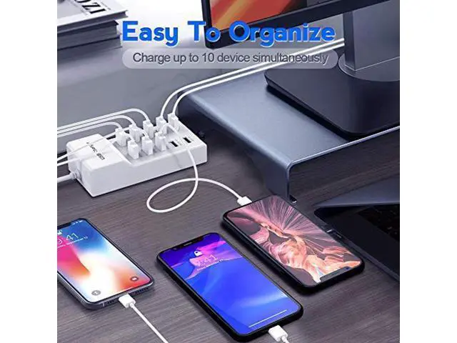Alt view image 5 of 5 - USB Wall Charger 10-Port USB Charger Station with Rapid Charging Auto Detect Technology Safety Guaranteed Family-Sized Smart USB Ports for Multiple Devices Smart Phone Tablet Laptop Computer