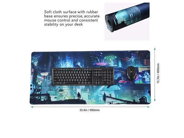 Alt view image 3 of 7 - Extended Gaming Mouse Pad, Portable Mat for Keyboard & Mouse with Stitched Edges + Non-Slip Rubber Base (90x40 Green city005)